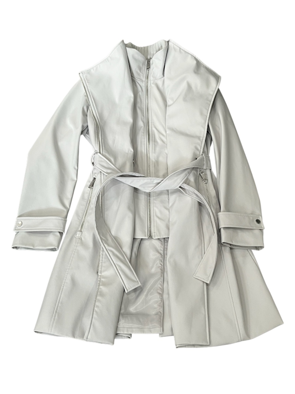 Halston Trench Coat Light Grey Size Large - Picture 9 of 16
